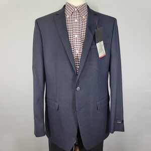 Van Heusen Flex Men's Sport Coat Blazer Navy Houndstooth Poly Blend 46L NEW‎